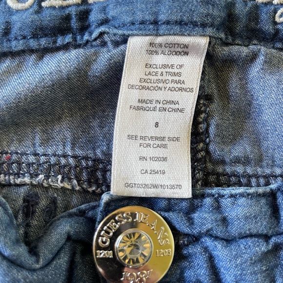 8 Guess Tiered Ruffle Chambray Denim Skirt, Fuchsia Pink Polka Dot, Crystals - Picture 11 of 12